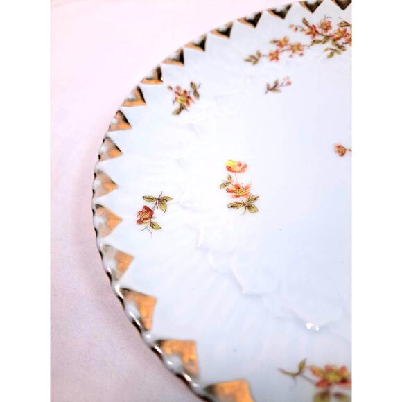 Vintage 1928-1932 Silesien Germany Porcelain Plate White Floral Gold Trim - Picture 3 of 9